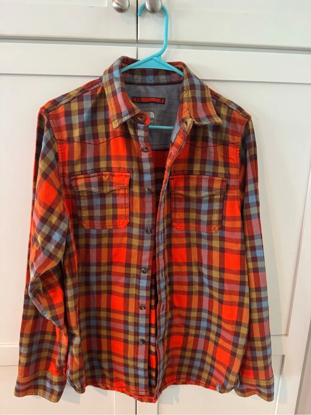 The North Face Men’s Orange Plaid Button-Down Shirt Small